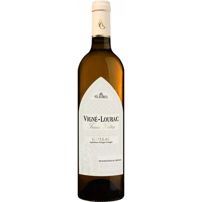 Bouteille de Terrae Veritas Gaillac Blanc AOC du Domaine Vigné-Lourac par Alain Gayrel, vin blanc sec et fruité du Sud-Ouest