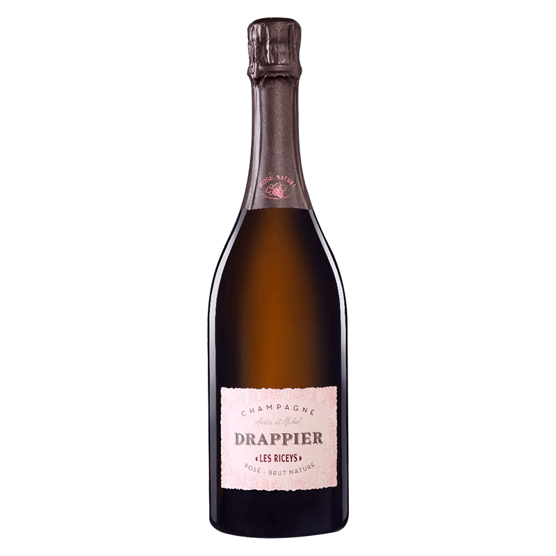 Champagne Drappier brut nature rosé Les Riceys en bouteille, vin rosé effervescent bio sans dosage
