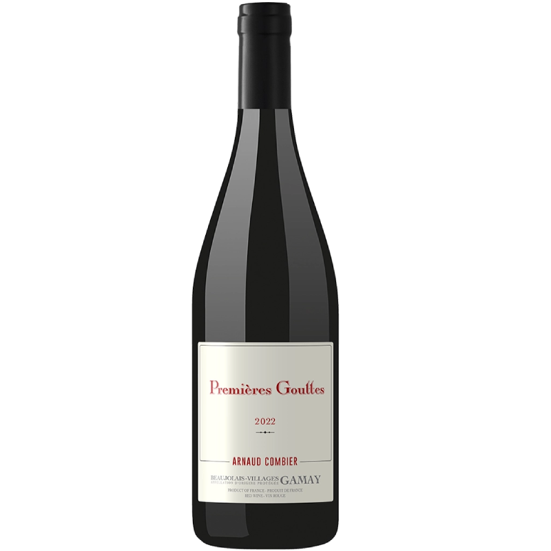Bouteille de vin Premières gouttes Beaujolais Villages rouge 100 % Gamay AOP, vin fruité et épicé de Lancié