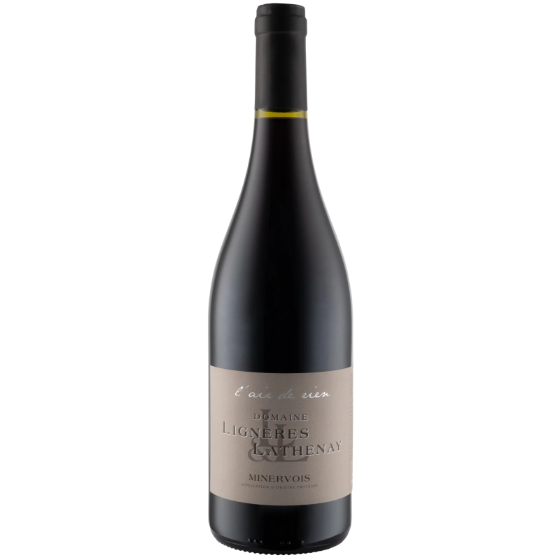 bouteille de vin rouge l’air de rien minervois aoc robe grenat fruits noirs et réglisse