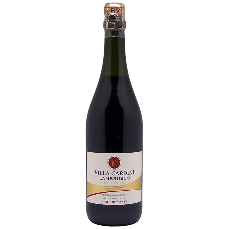 Bouteille de Villa Cardini Lambrusco Rosso Amabile Rouge vin pétillant italien d’Émilie-Romagne
