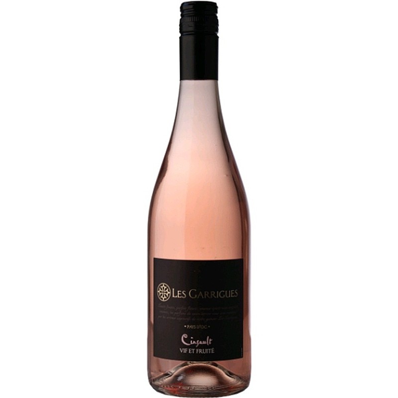 bouteille de vin rosé Les Garrigues Cinsault Pays d’Oc au nez fruité et bouche fraîche