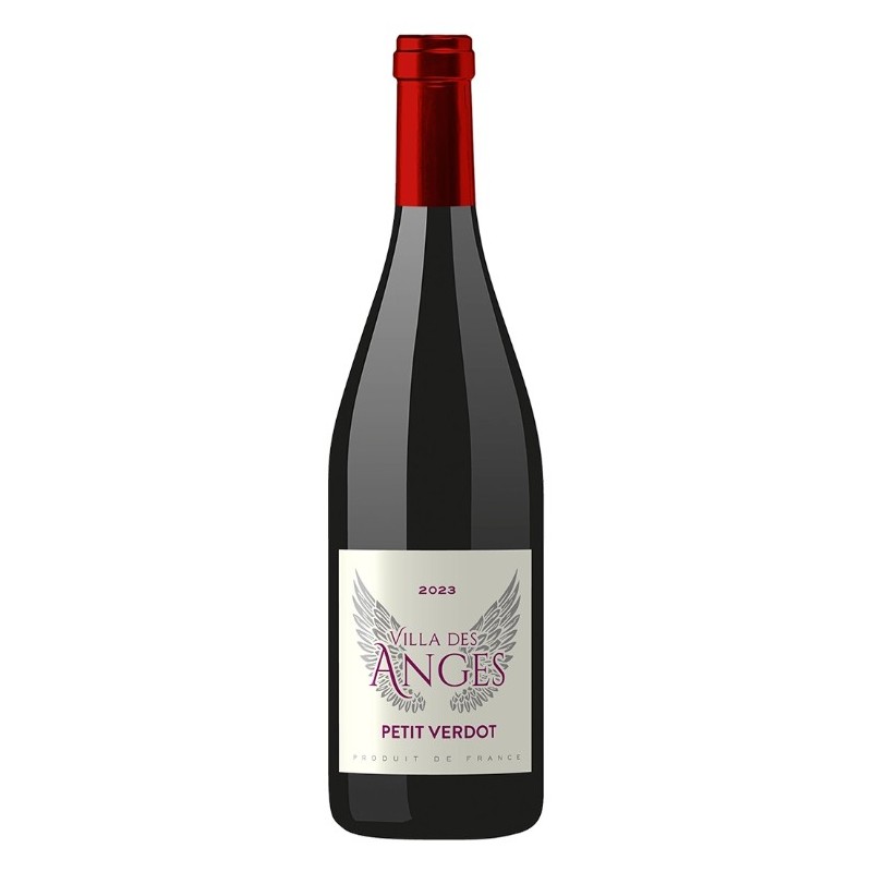 bouteille de vin rouge villa des anges petit verdot au caractère puissant et fruité